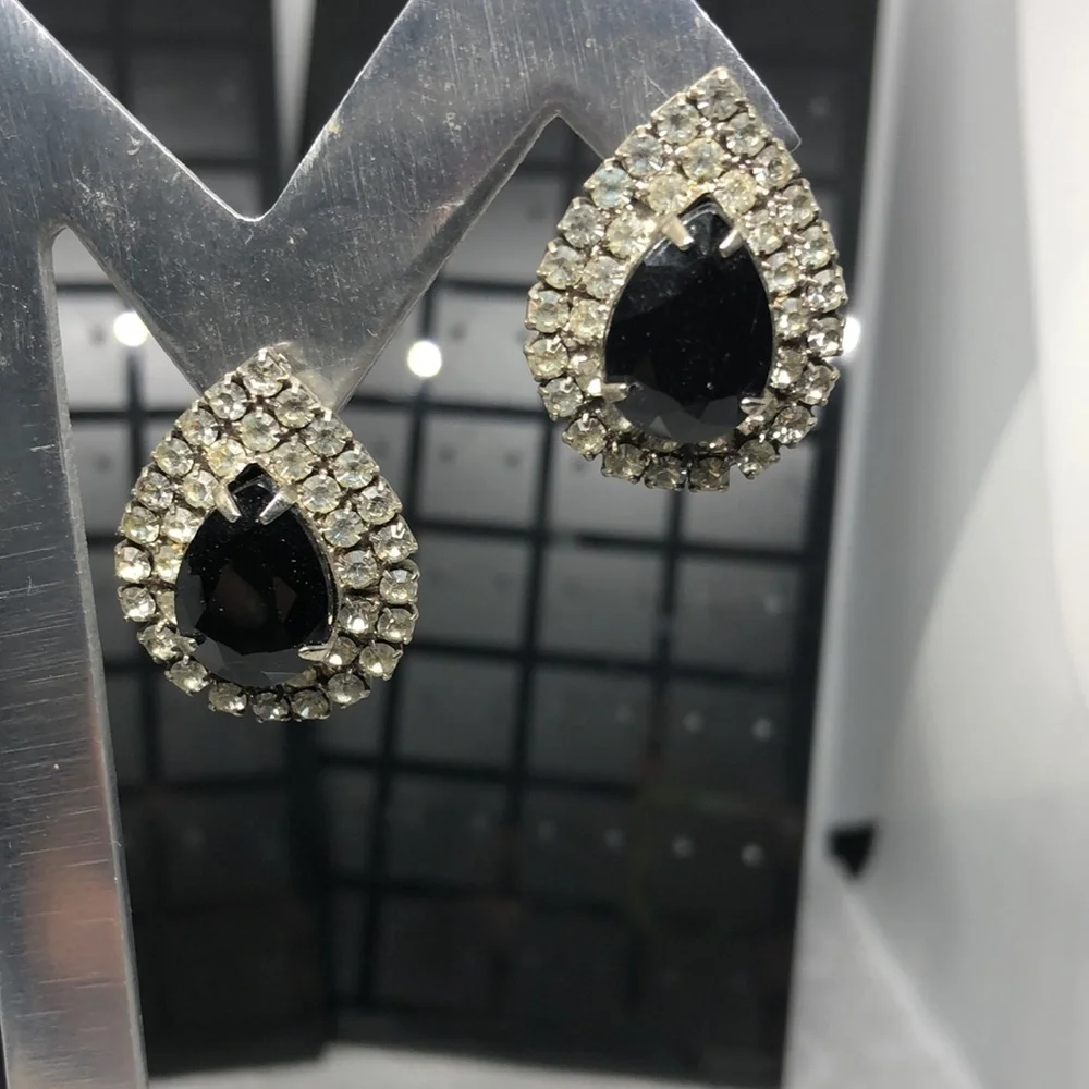 BUNDLE lot 2 vintage rhinestone formal glam statement earrings.